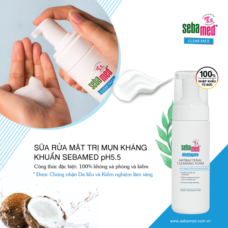 Sữa rửa mặt tạo bọt kháng khuẩn, trị mụn Sebamed pH5.5 (50ml) 2 - 2 Sữa rửa mặt trị mụn Sebamed pH5.5 - www.sebamed.com.vn