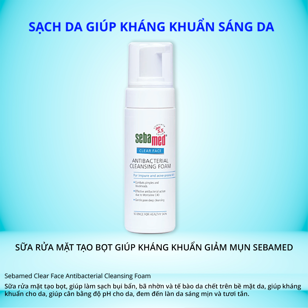 Sữa rửa mặt tạo bọt giúp kháng khuẩn, giảm mụn Sebamed (150ml) 1 - 1 Sữa rửa mặt tạo bọt giúp kháng khuẩn, giảm mụn Sebamed (150ml).