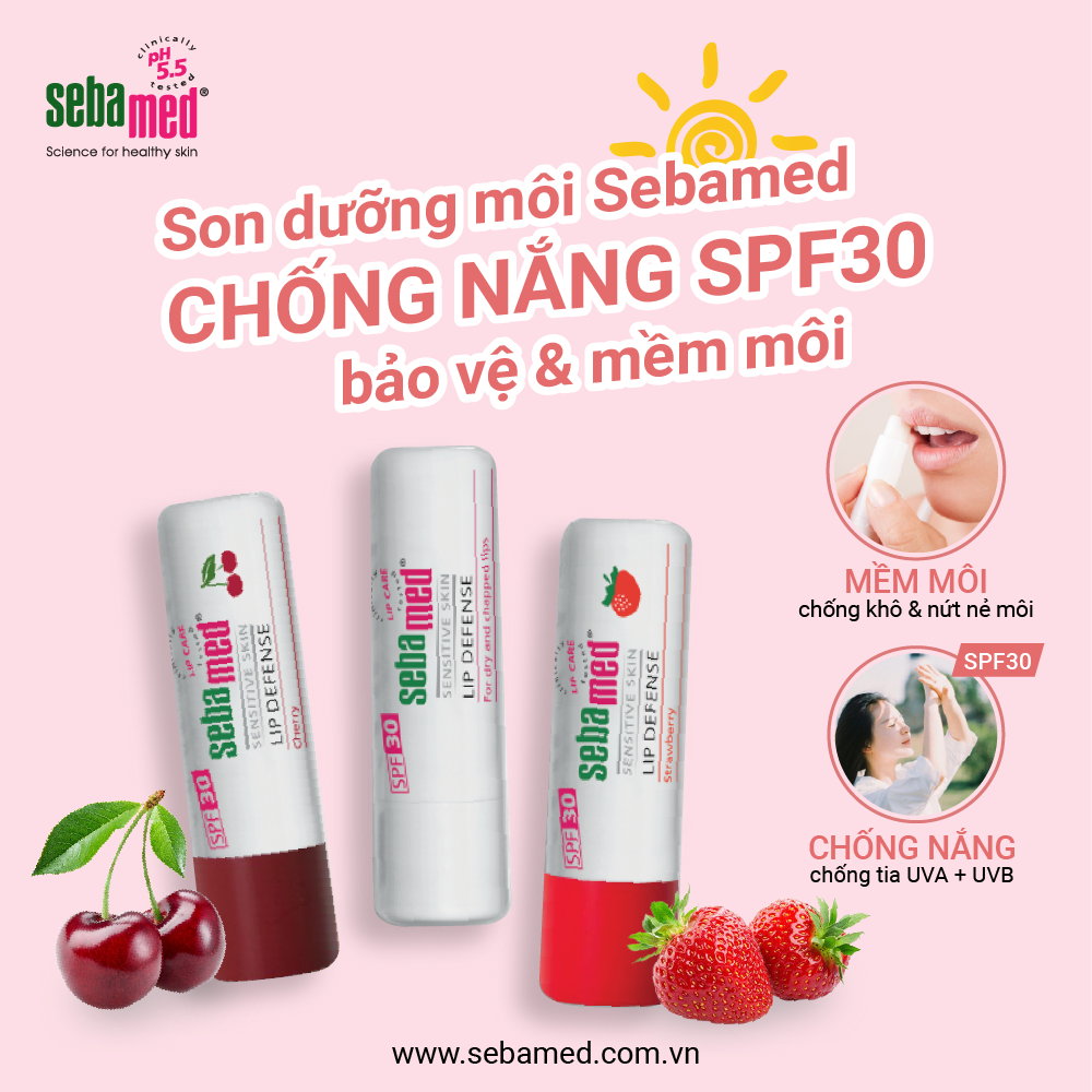 Son dưỡng môi chống nắng SPF30 2 - 3 Son dưỡng môi có màu Sebamed pH5.5 hương dâu