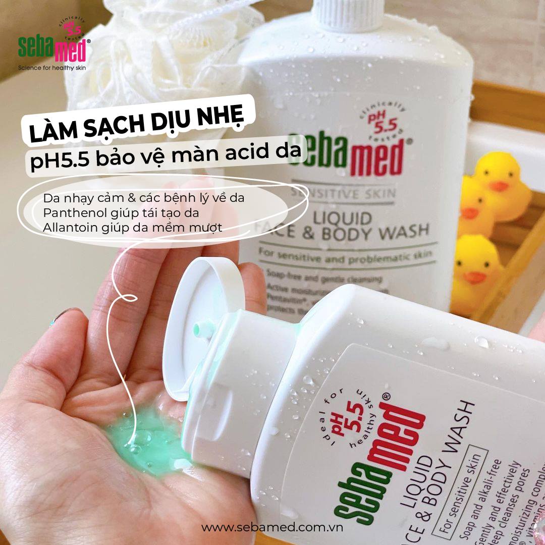 Sữa rửa mặt và tắm toàn thân da nhạy cảm Sebamed pH5.5 (1000ml) 2 - 2 Sữa rửa mặt và tắm toàn thân Sebamed pH5.5 1000ml tiết kiệm và tiện lợi