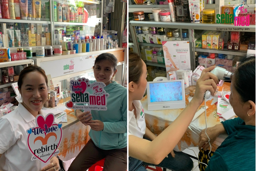 Event Soi Da, Tặng Sample, Training & Tuần Lễ Vàng Sebamed Tại Chuỗi Nhà Thuốc, Đối Tác Ở An Giang 4 - 5 Sebamed hỗ trợ soi da cho khách hành tại shop mỹ phẩm Nhung